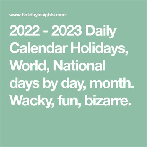 2022 2023 Daily Calendar Holidays World National Days By Day Month