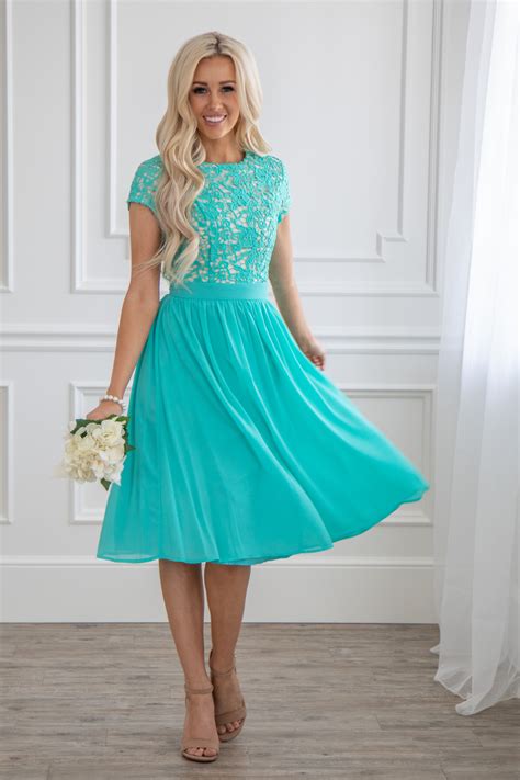 Semi Formal Modest Bridesmaid Dress In Turquoise Blue Tiffany Blue Or
