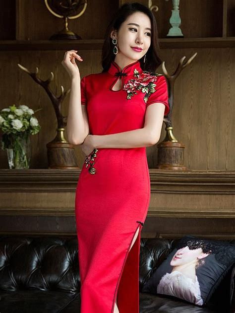 red embroidered long cheongsam dress dresses cheongsam dress chinese dress