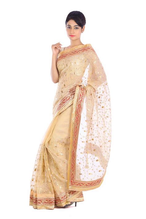 Beige Embroidered Pure Tissue Saree With Blouse Geroo Jaipur 2454618