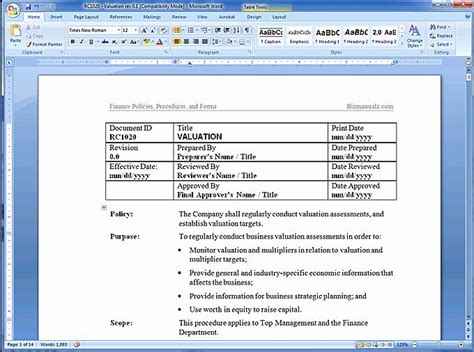 Procedures Template Microsoft Word In 2020 Free Word