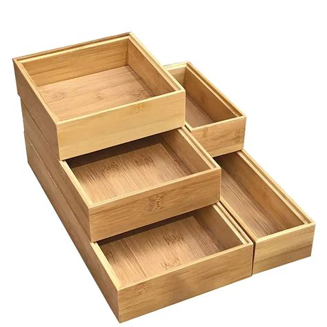 Bamboo Stackable Drawer Organizer And Desk Storage Boxtray For Office