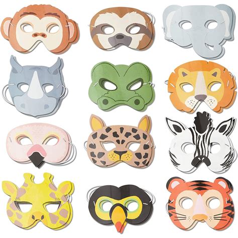24 Pack Animal Party Paper Masks Safari Jungle Theme For Kids Birthday