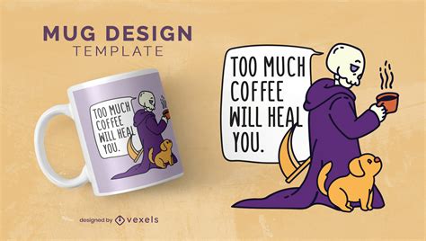 Grim Reaper Drinking Coffee Mug Design Vector Download