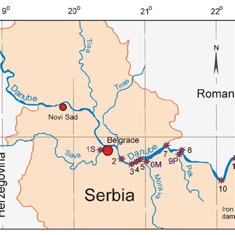 The Map Of The Serbian Sector Of Danube River With The Location Of