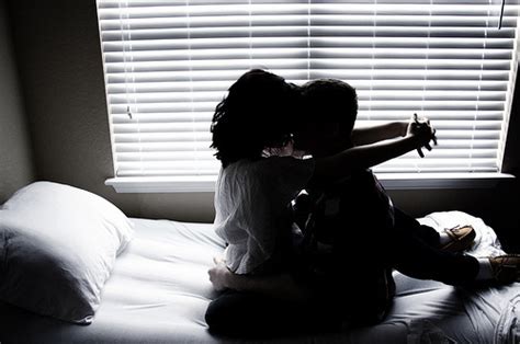 Bed Black And White Blinds Couple Kiss Kissing Image 63869 On