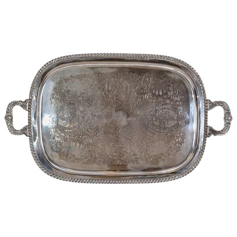 Spanish Silver Ornate Large Footed Serving Tray With Handles Trademark For Sale At 1stdibs