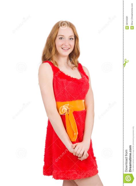 Pretty Young Girl In Red Dress Isolated On White Stock Image Image Of