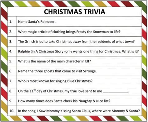 Adult Christmas Trivia Worksheets