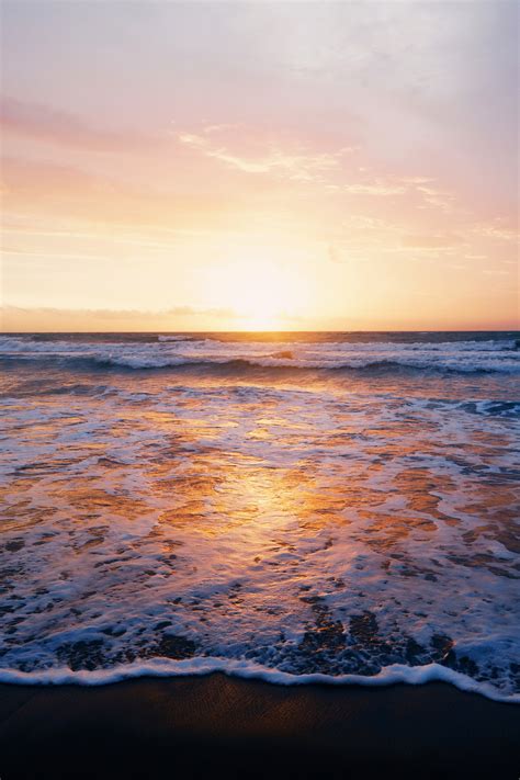 Waves And Sun Over The Water On The Ocean Image Free Stock Photo