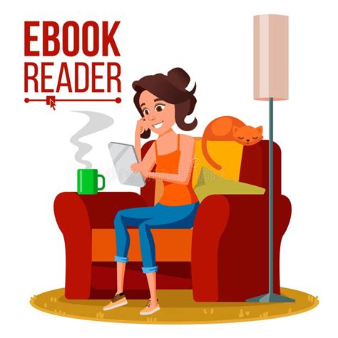 E Book Reader Vector Girl Online Library Using Ebook Electronic