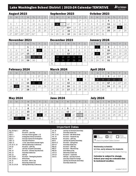 Lake Washington School District Calendar 2023 2024 In Pdf