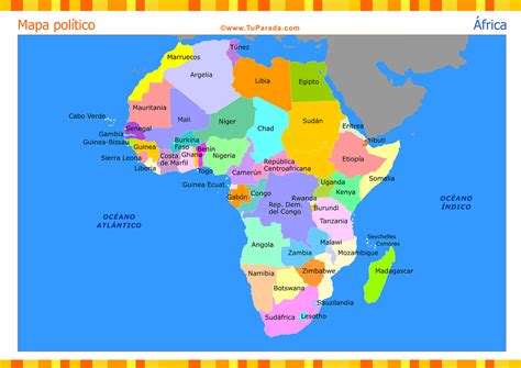 Mapa De África Con División Política Mapas Tarjetas