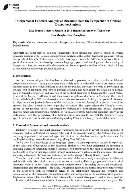 Pdf Interpersonal Function Analysis Of Discourse From The Perspective