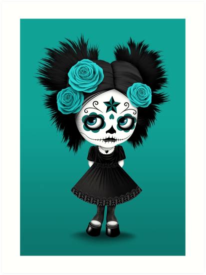 Shy Big Eyes Day Of The Dead Girl With Blue Roses Art Prints By Jeff