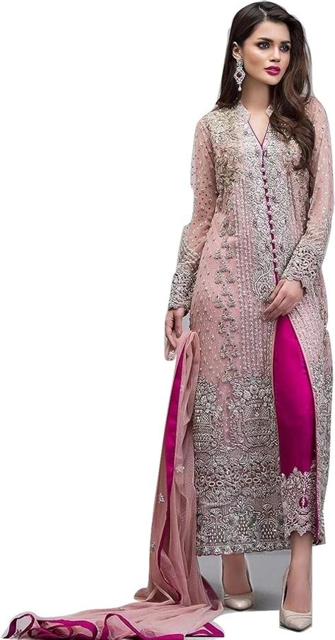 Peach And Magenta Party Wear Indian Ethnic Pakistani Straight Suit Salwar Kameez Party Wear