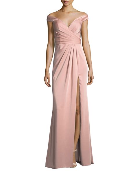 Faviana Off The Shoulder Column Faille Satin Evening Gown Neiman Marcus