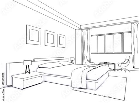 Architectural Interior Drawing Bedroom Sketch Stock Illustration