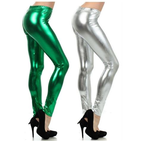 Sakkas Footless Liquid Wet Look Shiny Metallic Stretch Leggings Trendy Leggings Stretch