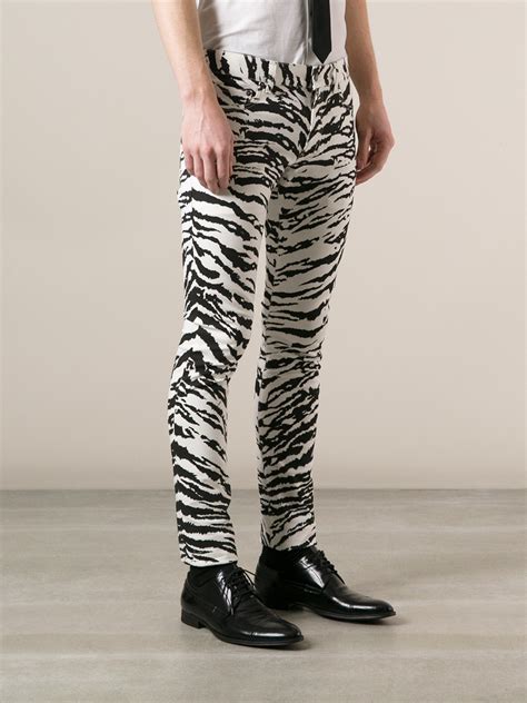 saint laurent zebra print skinny jean in white black for men lyst