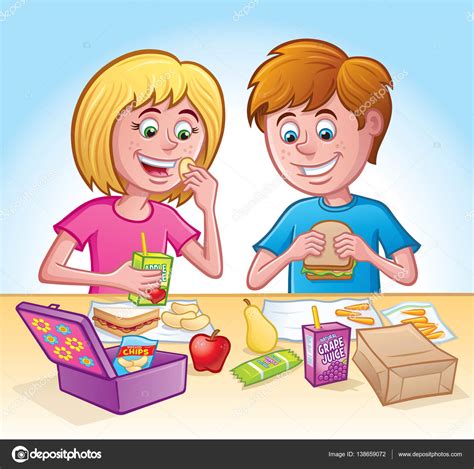 Girl And Boy Eating Lunch At School — Stock Photo © Rodsavely 138659072