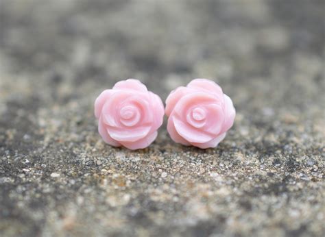 Mother Of Pearl Carved Shell Studs Pink Roses Flower Etsy Rose Stud