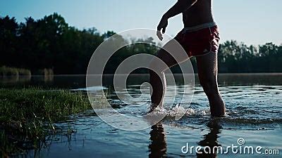 Half Naked Man Going From The Frozen Lake With Ice Cold Water Stock Video Video Of Frozen