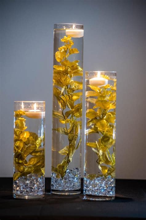 Submersible Gold Floral Wedding Centerpiece With Floating Candles And Acrylic Crystals Kit