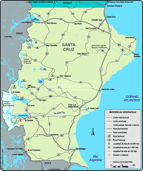 Provincia De Santa Cruz Principales Rutas Y Localidades