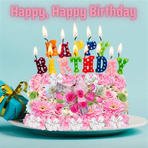 Happy Birthday Flowers And Cake