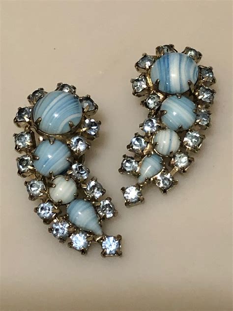 1950s Vintage BLUE RHINESTONE Earrings Ear CLIMBERS Clear Blue Etsy