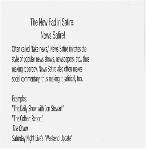 With the rise of the internet, however, niche news satire sites have been catering headlines and articles the other half of the joke has to be general. Creative Writing Assignments - Ms. Carota - English
