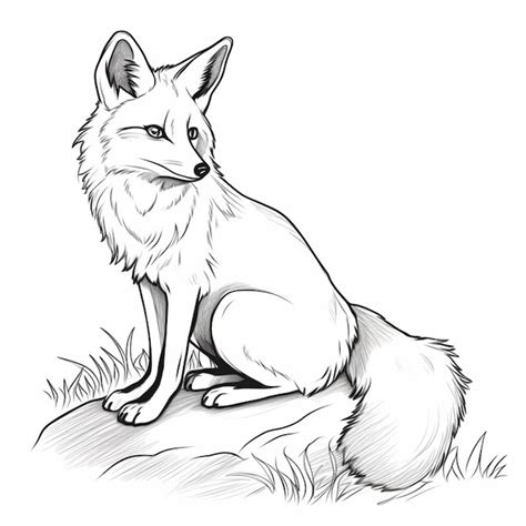 Premium Ai Image A Drawing Of A Fox Sitting On A Rock In The Grass