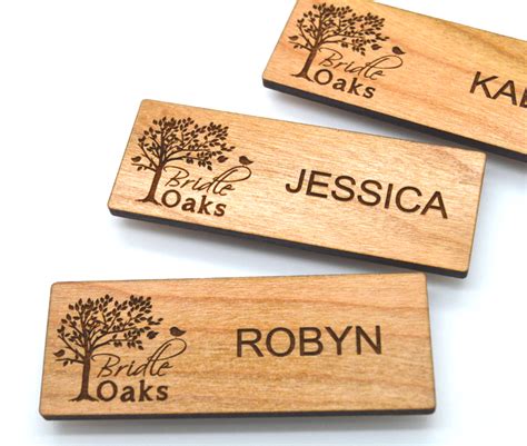 Wooden Name Badges 3x1125 Inches Laser Engraved With Magnetic