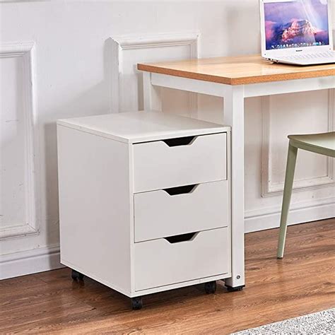 Ansleyandhosho Office White Unit Storage Cabinet With 3 Drawers And