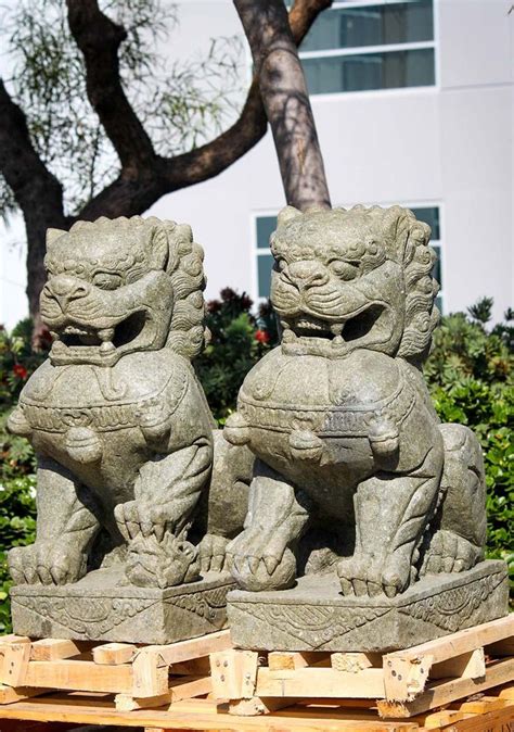 Sold Set Of Hand Carved Stone Guardian Shishi Lions Or Foo Dogs