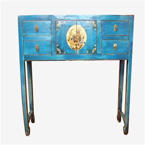 Oriental Chinese Sideboardconsole Blue Painted Mecasso Furniture Store