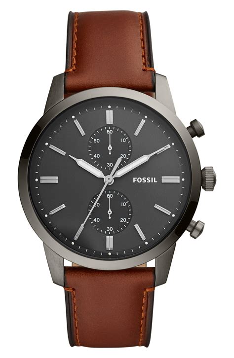 Fossil Townsman Chronograph Leather Strap Watch In Gray For Men Lyst