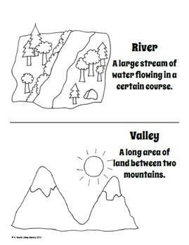 Free printable geography coloring pages. FREE Landforms Dictionary (or Coloring Book ...