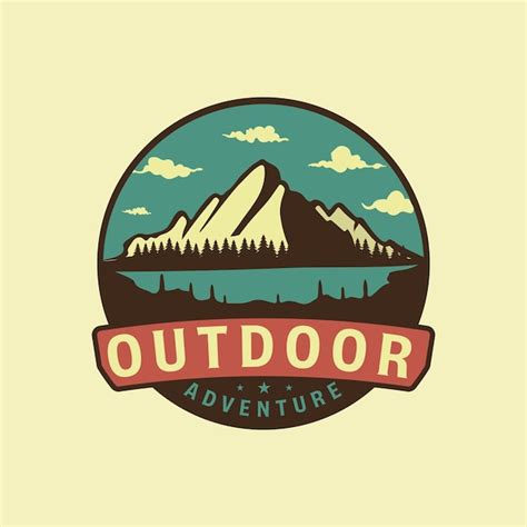 Premium Vector A Logo For Outdoor Adventure With A Lake And Mountains
