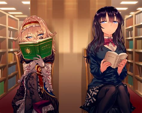 Anime reading a book wallpaper. Download 1280x1024 Anime Girls, Library, Reading A Book ...