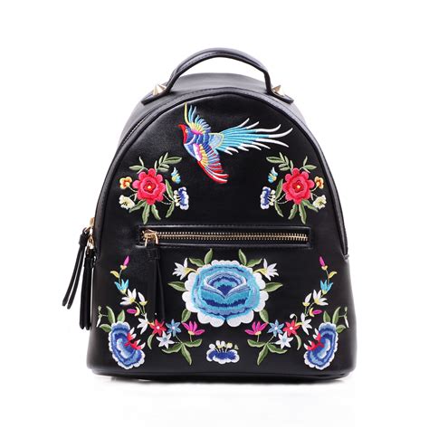 ethnic embroidered backpack for girls folk phoenix bag ladies flower embroidery backpack small