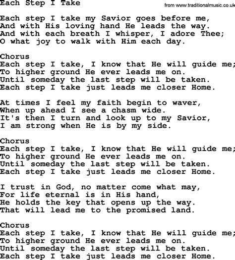 Baptist Hymnal Christian Song Each Step I Take Lyrics With Pdf For