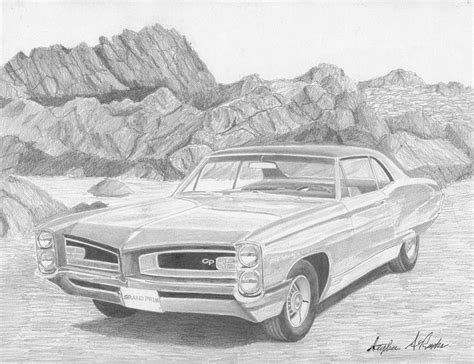 1966 Pontiac Grand Prix Classic Car Art Print Drawing By Stephen Rooks
