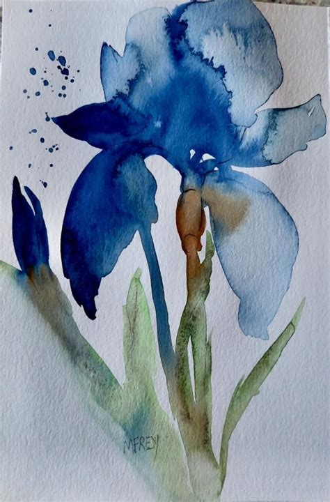 Blue Iris Floral 0266 Original Fine Art By Michelina Frey