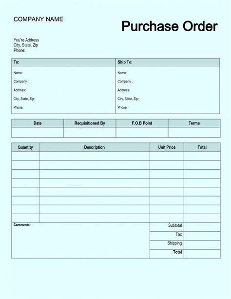 Free Order Form Template Excel