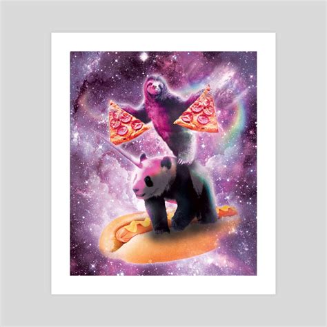 Space Pizza Sloth On Panda Unicorn On Hotdog An Art Print By Random