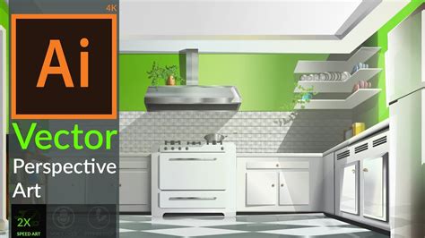 Drawing Vector Perspective 3d Kitchen In Adobe Illustrator