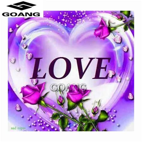 Goang Purple Rose Love Heart Pattern Diamond Embroidery Needlework Diy