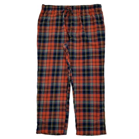 Stafford Mens Orange Plaid Flannel Sleep Pants Lounge Pants Pajama